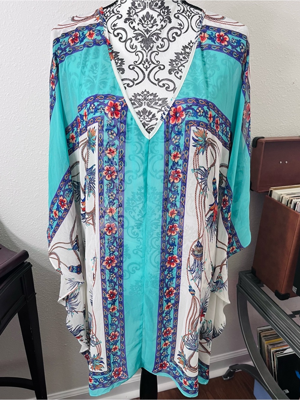 Altar’d State Chiffon Scarf Print Swim Kaftan Cover Up Butterfly Sleeve